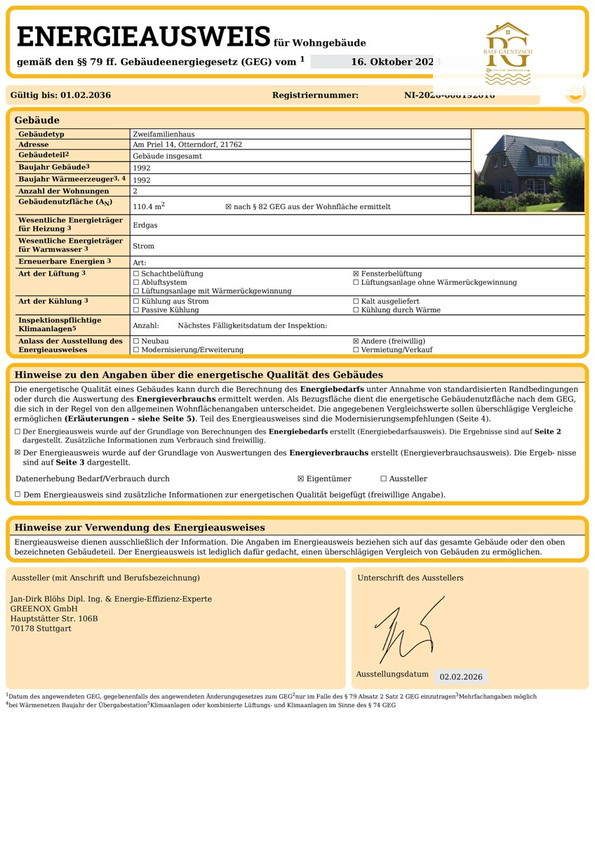 Energieausweis Ferienhaus Otterndorf