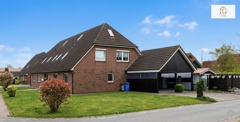 Hausansicht Neuenkirchen Etagenwohnung Gepflegte Eigentumswohnung n�he Nordseebad Otterndorf mit Terrasse und Gartenhaus in einem gepflegtem Mehrfamilienhaus in Neuenkirchen